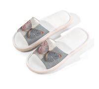 Myfsucce Pantuflas de punta abierta para mujer, antideslizantes, cómodas, transpirables, de lino de verano, pantuflas de casa para mujeres y hombres para interiores, Arte de mariposa rosa y azul, 38.5