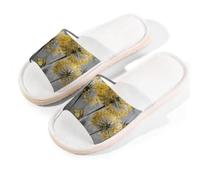 Myfsucce Pantuflas de punta abierta para mujer, antideslizantes, cómodas, transpirables, de lino de verano, pantuflas de casa para mujeres y hombres para interiores, Mariposa amarilla con flor de