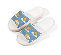 Myfsucce Pantuflas de punta abierta para mujer, antideslizantes, cómodas, transpirables, de lino de verano, pantuflas de casa para mujeres y hombres, para interiores, Baby Animal Cloud Moon, 42.5/43