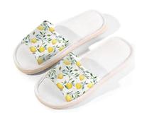 Myfsucce Pantuflas de punta abierta para mujer, antideslizantes, cómodas, transpirables, de lino de verano, pantuflas de casa para mujeres y hombres, para interiores, Rama de hojas de limón, 38.5/39.5
