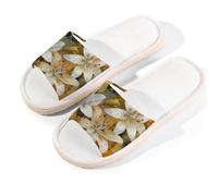 Myfsucce Pantuflas de punta abierta para mujer, antideslizantes, cómodas, transpirables, de lino de verano, pantuflas de casa para mujeres y hombres, para interiores, Arte vintage de lirio blanco, 41