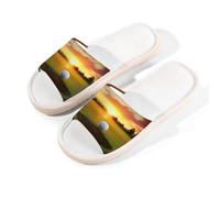 Myfsucce Pantuflas de punta abierta para mujer, antideslizantes, cómodas, transpirables, de lino de verano, pantuflas de casa para mujeres y hombres para interiores, Pelota de golf cerca del agujero