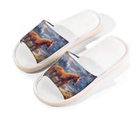 Myfsucce Pantuflas de punta abierta para mujer, antideslizantes, cómodas, transpirables, de lino de verano, pantuflas de casa para mujeres y hombres, para interiores, Fantasy Horse Forest, 41/42 EU