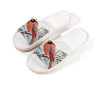 Myfsucce Pantuflas de punta abierta para mujer, antideslizantes, cómodas, transpirables, de lino de verano, pantuflas de casa para mujeres y hombres, para interiores, Rama de pájaro rojo de Navidad