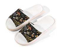 Myfsucce Pantuflas de punta abierta para mujer, antideslizantes, cómodas, transpirables, de lino de verano, pantuflas de casa para mujeres y hombres, para interiores, Hojas de hongo del bosque, 38.5