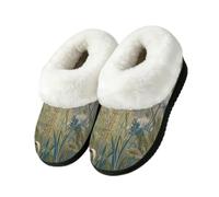 Myfsucce Pantuflas esponjosas para mujer y hombre, cálidas, acogedoras, con | Cuello de piel sintética de felpa, suela de goma TPR antideslizante, invierno interior y exterior, prado de flores silvestres
