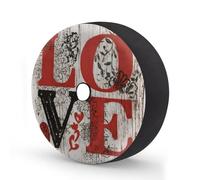 Myfsucce Rustic Love Letters - Cubierta de rueda de repuesto de madera roja y negra con agujero para cámara de respaldo, cubiertas de neumáticos de poliéster a prueba de polvo para coche, camión