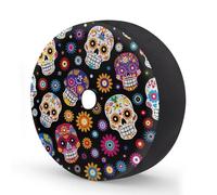 Myfsucce Sugar Skull - Cubierta de rueda de repuesto mexicana con agujero para cámara de respaldo, cubiertas de poliéster a prueba de polvo para coche, camión, remolque, SUV, RV, 17 pulgadas