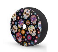 Myfsucce Sugar Skull - Cubierta de rueda de repuesto mexicana con agujero para cámara de respaldo, cubiertas de poliéster a prueba de polvo para coche, camión, remolque, SUV, RV, 15 pulgadas