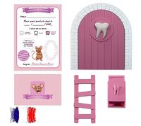 Myfuturshop® Puerta infantil para dejar dientes de leche al Ratoncito + Caja para los dientes, + Escalera + 4 certificados de Diente Limpio. Regalo para niño y niña. VERSION FRANCESA (ROSA)