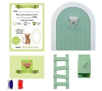 Myfuturshop® Puerta infantil para dejar dientes de leche al Ratoncito + Caja para los dientes, + Escalera + 4 certificados de Diente Limpio. Regalo para niño y niña. VERSION FRANCESA (VERDE)