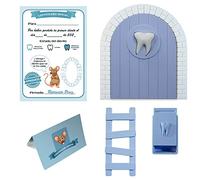 Myfuturshop® Puerta infantil para dejar dientes de leche al Ratoncito Perez. Regalo Original para niño y niña. contiene Caja para los dientes, Escalera y 4 certificados de Diente Limpio. (Azul)