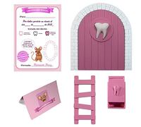Myfuturshop® Puerta infantil para dejar dientes de leche al Ratoncito Perez. Regalo Original para niño y niña. contiene Caja para los dientes, Escalera y 4 certificados de Diente Limpio. (Rosa)