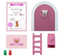 Myfuturshop® Puerta infantil para dejar dientes de leche al Topolino. Regalo Original para niño y niña. Caja para los dientes + Escalera + 4 certificados de Diente Limpio. VERSION ITALIANA. ROSA