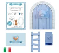 Myfuturshop® Ratoncito Pérez Puerta mágica, Caja para el Diente, Escalera, 4 certificados de Diente Limpio. Regalo Original para niño y niña. VERSION ITALIANA (AZUL)