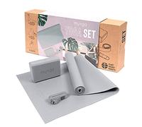 Myga Juego de Inicio de Yoga: colchoneta de Yoga, Bloque de Yoga de ladrillo y Correa de Yoga con Anillo en D de Metal: Kit de Inicio Ideal para Principiantes para Pilates (Gris)