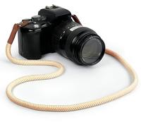 MyGadget Correa para Cámara - Colgador Cuello Universal [105 cm] - Strap Algodón & Cuero sintético para Reflex | DSLR | Mirrorless | Compacta - Crema