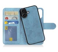 MyGadget Funda Compatible con iPhone 16 Plus - Flip Case Libro con Tapa Magnética - Cover Cartera con Soporte - Carcasa Separable Anticaidas con Cierre - Color Bleu Clair
