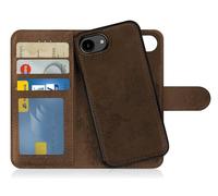 MyGadget Funda Compatible con iPhone 16E - Flip Case Libro con Tapa Magnética - Cover Cartera con Soporte - Carcasa Separable Anticaidas con Cierre - Color Marron