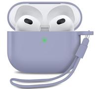 MyGadget Funda de Silicona para AirPods 3a Generación - [ Compatible con Qi ] con Pulsera de Silicona - Estuche Protector Suave en Morado Oscuro