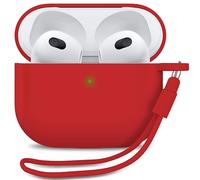 MyGadget Funda de Silicona para AirPods 3a Generación - [ Compatible con Qi ] con Pulsera de Silicona - Estuche Protector Suave en Rojo