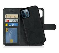 MyGadget Funda para iPhone 12 | 12 Pro - Flip Case Libro con Tapa Magnética - Cover Cartera con Soporte - Carcasa Separable con Cierre - Gris Negro