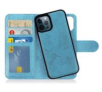 MyGadget Funda para iPhone 12 | 12 Pro - Flip Case Libro con Tapa Magnética - Cover Cartera con Soporte Carcasa Separable con Cierre Azul Claro