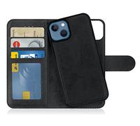 MyGadget Funda para iPhone 13 - Flip Case Libro con Tapa Magnética - Cover Cartera con Soporte - Carcasa Separable Anticaidas con Cierre - Gris Negro