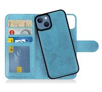 MyGadget Funda para iPhone 13 - Flip Case Libro con Tapa Magnética - Cover Cartera con Soporte - Carcasa Separable Anticaidas con Cierre - Azul Claro