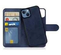 MyGadget Funda para iPhone 13 - Flip Case Libro con Tapa Magnética - Cover Cartera con Soporte - Carcasa Separable Anticaidas con Cierre - Azul