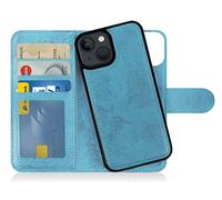 MyGadget Funda para iPhone 13 Mini - Flip Case Libro con Tapa Magnética - Cover Cartera con Soporte - Carcasa Separable con Cierre - Azul Claro