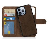 MyGadget Funda para iPhone 13 Pro - Flip Case Libro con Tapa Magnética - Cover Cartera con Soporte - Carcasa Separable Anticaidas con Cierre - Café