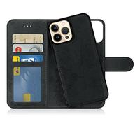 MyGadget Funda para iPhone 13 Pro MAX - Flip Case Libro con Tapa Magnética - Cover Cartera con Soporte - Carcasa Separable con Cierre - Gris Negro