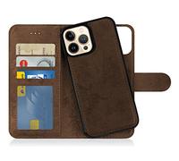 MyGadget Funda para iPhone 13 Pro MAX - Flip Case Libro con Tapa Magnética - Cover Cartera con Soporte - Carcasa Separable Anticaidas con Cierre - Café