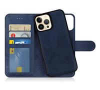 MyGadget Funda para iPhone 13 Pro MAX - Flip Case Libro con Tapa Magnética - Cover Cartera con Soporte - Carcasa Separable con Cierre - Azul
