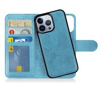 MyGadget Funda para iPhone 14 Pro - Flip Case Libro con Tapa Magnética - Cover Cartera con Soporte - Carcasa Separable con Cierre - Azul Claro
