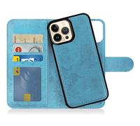 MyGadget Funda para iPhone 14 Pro MAX - Flip Case Libro con Tapa Magnética - Cover Cartera con Soporte - Carcasa Separable con Cierre - Azul Claro