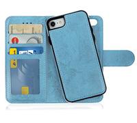 MyGadget Funda para iPhone SE 2022 | 2020 | 7 | 8 - Flip Case Libro con Tapa Magnética - Cover Cartera con Soporte - Carcasa Separable con Cierre - Azul Claro