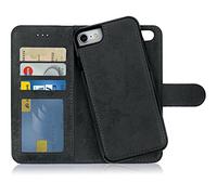 MyGadget Funda para iPhone SE 2022 | 2020 | 7 | 8 - Flip Case Libro con Tapa Magnética - Cover Cartera con Soporte - Carcasa Separable con Cierre - Gris Negro