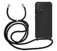 MyGadget Funda para Samsung Galaxy A72 - Carcasa con Cuerda en Silicona TPU Suave con Cordón - Case y Correa Colgante Ajustable y Portátil - Negro