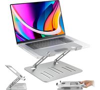 MyGadget Soporte de Metal para Portátil hasta 17 Pulgadas [ Ajustable en Altura & Ventilado ] - Elevador Plegable para MacBook | Samsung etc. - Plateado