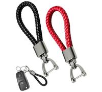 MYGLOAR 2 llaveros para coche y motocicleta, llavero de cuero trenzado con anillo en D, accesorios de repuesto para coche, amuletos de la suerte, regalo para licencia de conducir