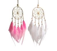 MYGLOAR 2 Piezas De Atrapasueños, Atrapasueños De Plumas Hechos A Mano,Para Niñas Y Niños Como Regalos, Decoraciones Para El Coche Del Dormitorio De La Habitación De Los Niños (Blanco + Rosa)