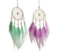 MYGLOAR 2 Piezas De Atrapasueños, Atrapasueños De Plumas Hechos A Mano,Para Niñas Y Niños Como Regalos, Decoraciones Para El Coche Del Dormitorio De La Habitación De Los Niños (Verde + Morado)