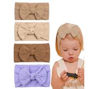 MYGLOAR 4 PCS diademas para bebé para niñas, diademas de nailon, diademas con lazo para bebé, diademas con lazo suave, cintas elásticas para el pelo (marrón/café/marrón claro/púrpura)