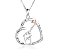 MYGLOAR Cadena fina de plata 925, collar de gimnasia, collar con colgante de gimnasia en forma de corazón de plata de ley 925, regalo con temática de bailarina, joyería deportiva para mujeres y niñas