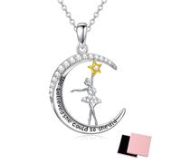 MYGLOAR Cadena fina de plata 925, collar de gimnasia, collar con colgante de gimnasia en forma de corazón de plata de ley 925, regalo con temática de bailarina, joyería deportiva para mujeres y niña
