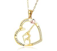 MYGLOAR Cadena fina de plata 925, collar de gimnasia, collar con colgante de gimnasia en forma de corazón de plata de ley 925, regalo con temática de bailarina, joyería deportiva para mujeres (oro)