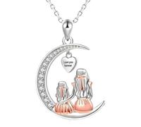 MYGLOAR Collar de madre e hija en plata de ley 925, collar con forma de corazón y media luna, colgante con forma de corazón, regalo de joyería para el día de la madre