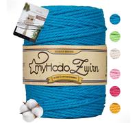 myHodo Premium Hilo Macramé Azul - Cuerda de Algodón Oeko-Tex, Empaque Sin Plástico - Cordón de Algodón Ideal para Proyectos DIY, Tapices, Portamacetas - Cuerda Macramé 3mm x 100m